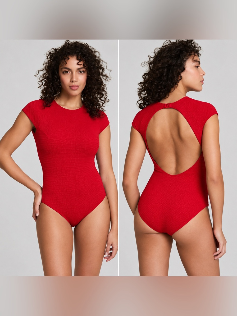 NEW SPANX Piqué Shaping High-Neck One-Piece Swimsuit Red Bathing Suit Medium